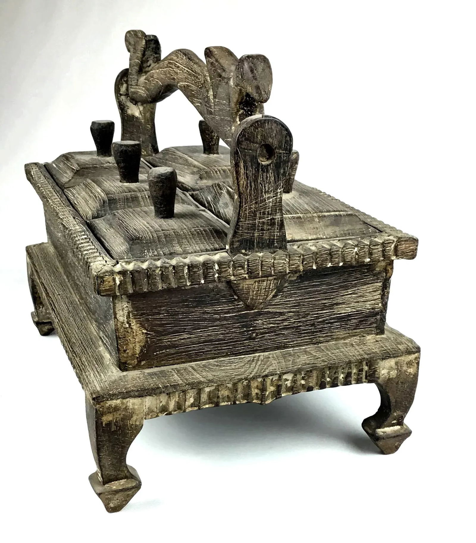 1900s Asian Hand Carved Wood Spice Box - 3