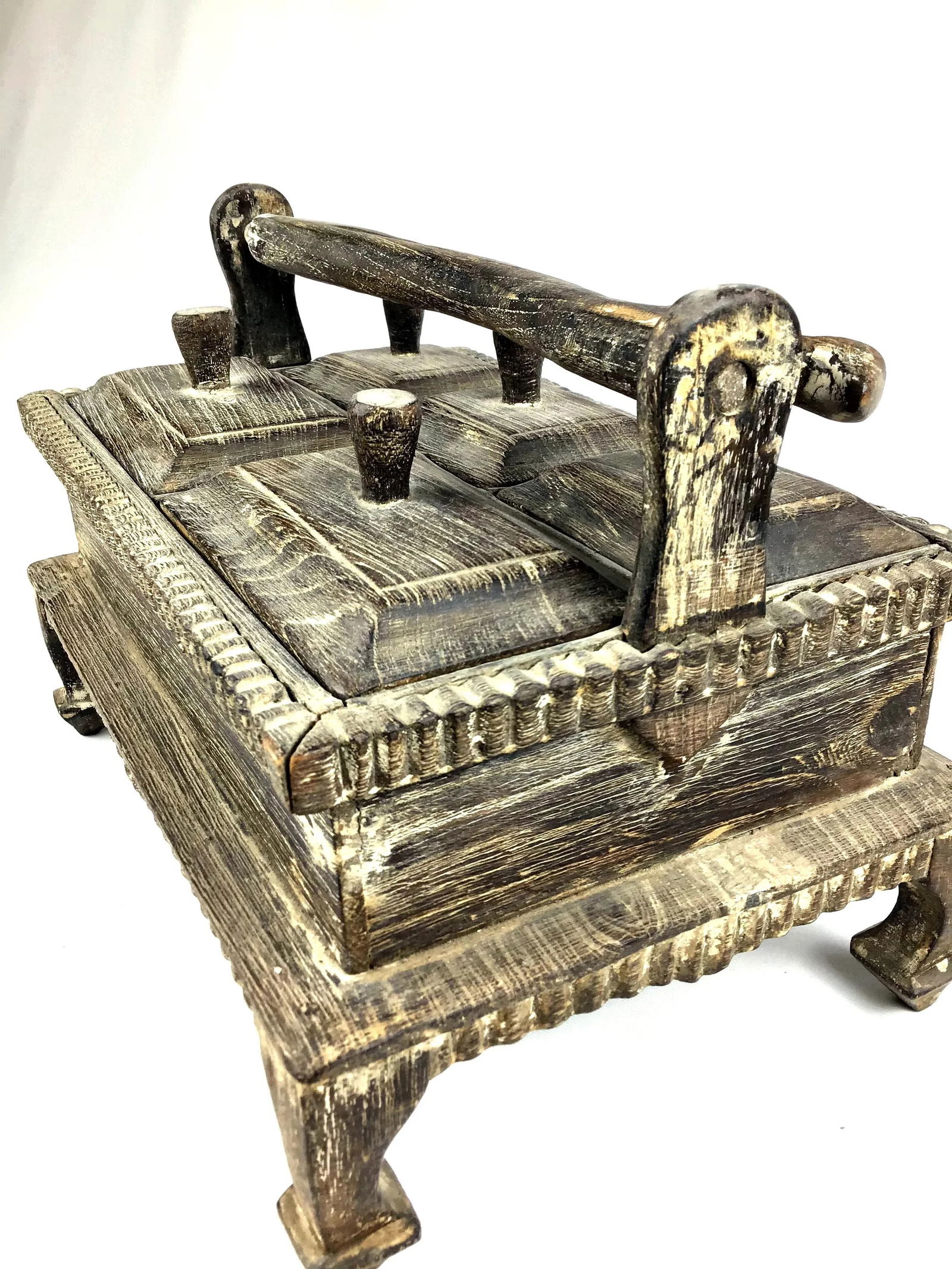 1900s Asian Hand Carved Wood Spice Box - 4