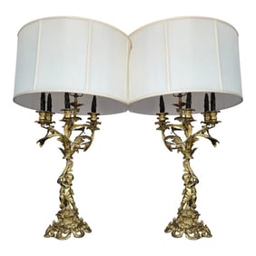 Pair of Mid 20th Century French Gilt Bronze Figural Candelabra