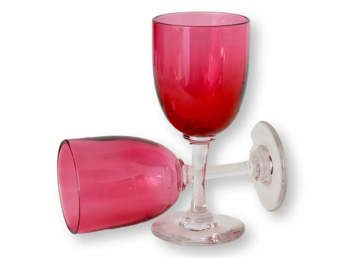 19th-Century English Victorian Hand-Blown Cranberry Wine / Cocktail Stems - 2