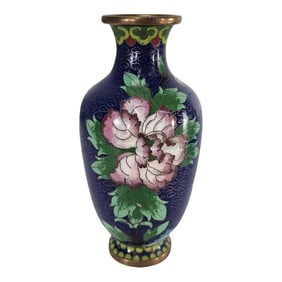Chinese Cloisonné Floral Brass Vase 6.25"