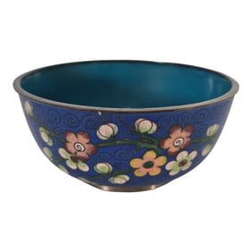 Chinese Cloisonné Floral Turquoise Bowl 4.375 "