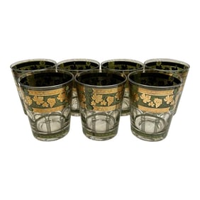 Mid 20th Century Cera "Golden Grapes Green" 12oz Flat Tumblers - a Set of 7