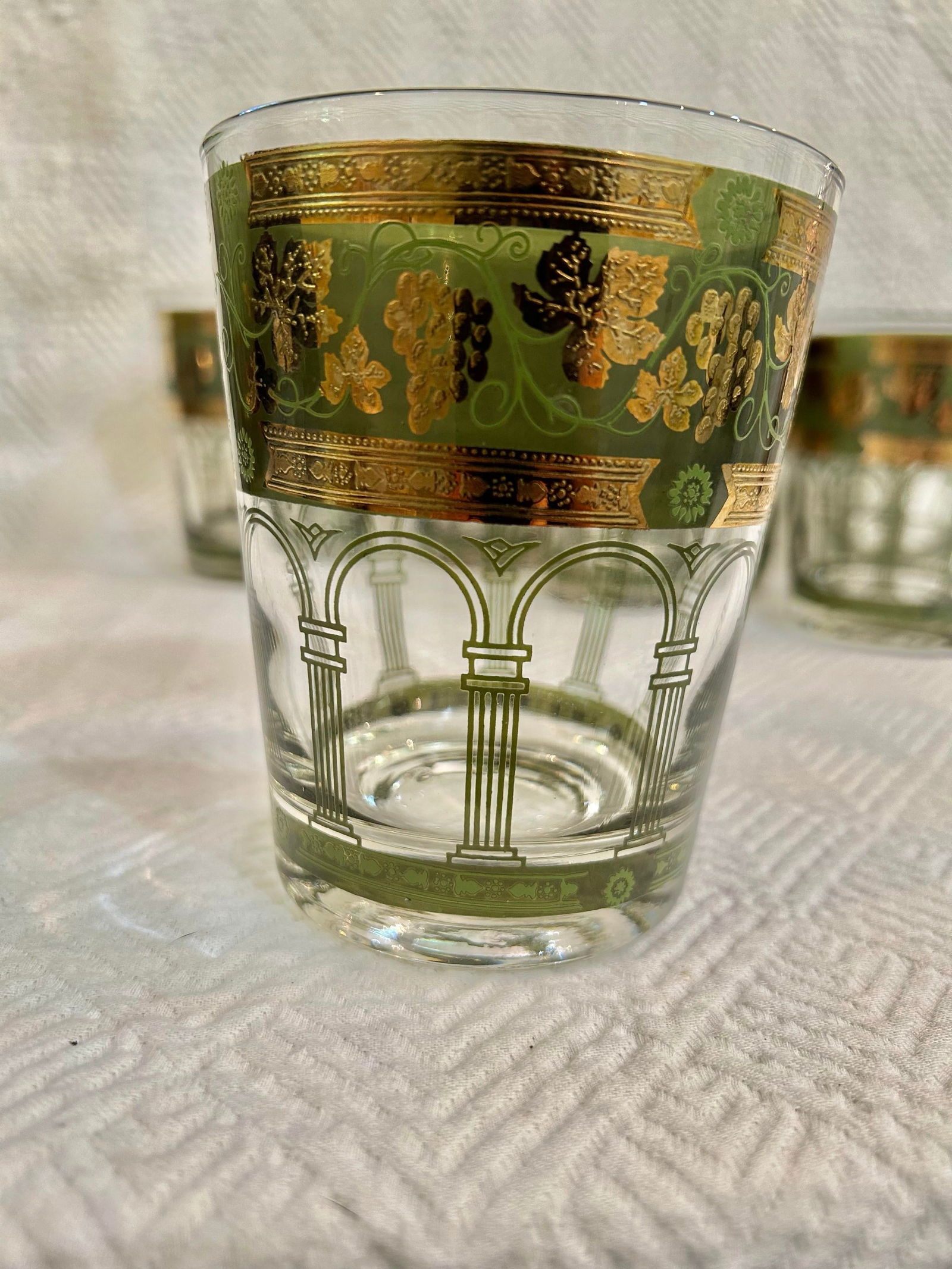 Mid 20th Century Cera "Golden Grapes Green" 12oz Flat Tumblers - a Set of 7 - 2