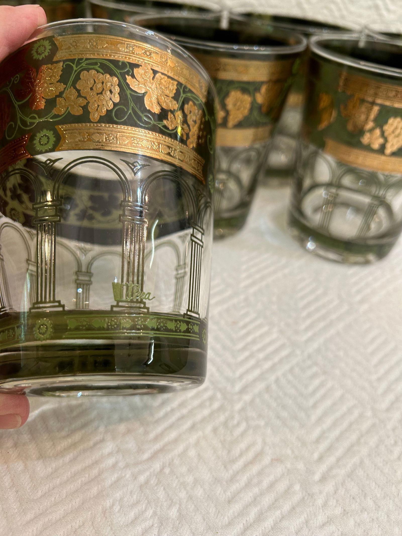 Mid 20th Century Cera "Golden Grapes Green" 12oz Flat Tumblers - a Set of 7 - 4