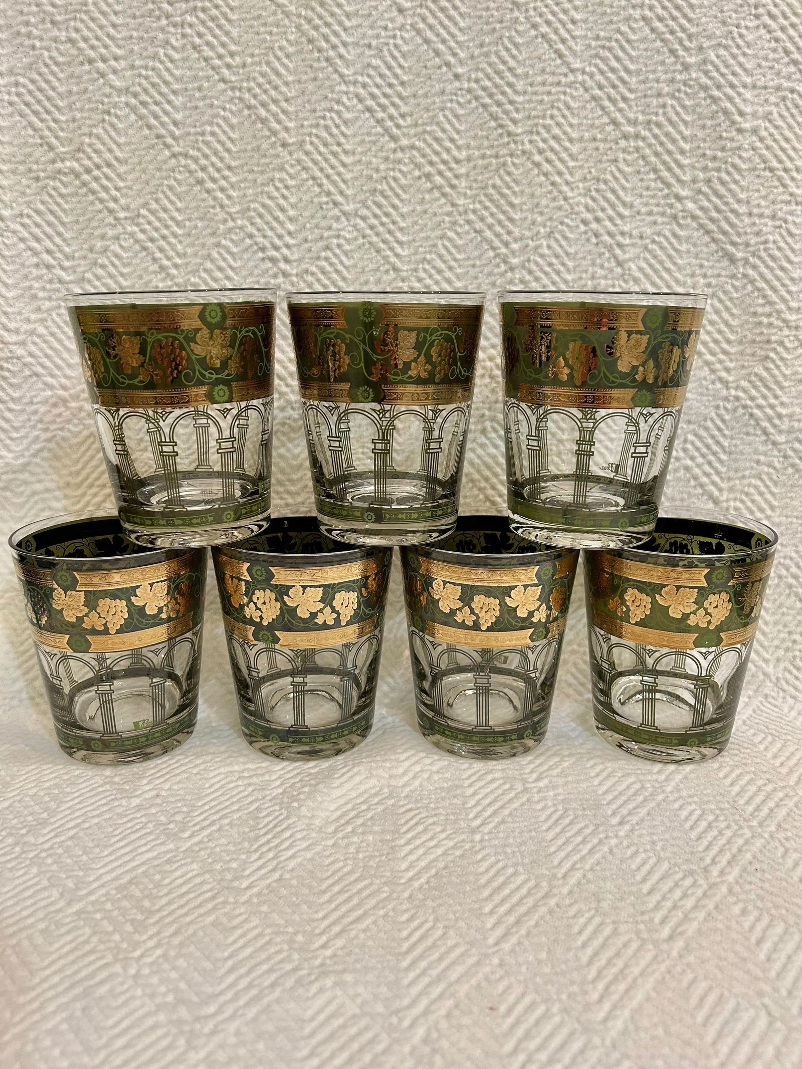 Mid 20th Century Cera "Golden Grapes Green" 12oz Flat Tumblers - a Set of 7 - 5