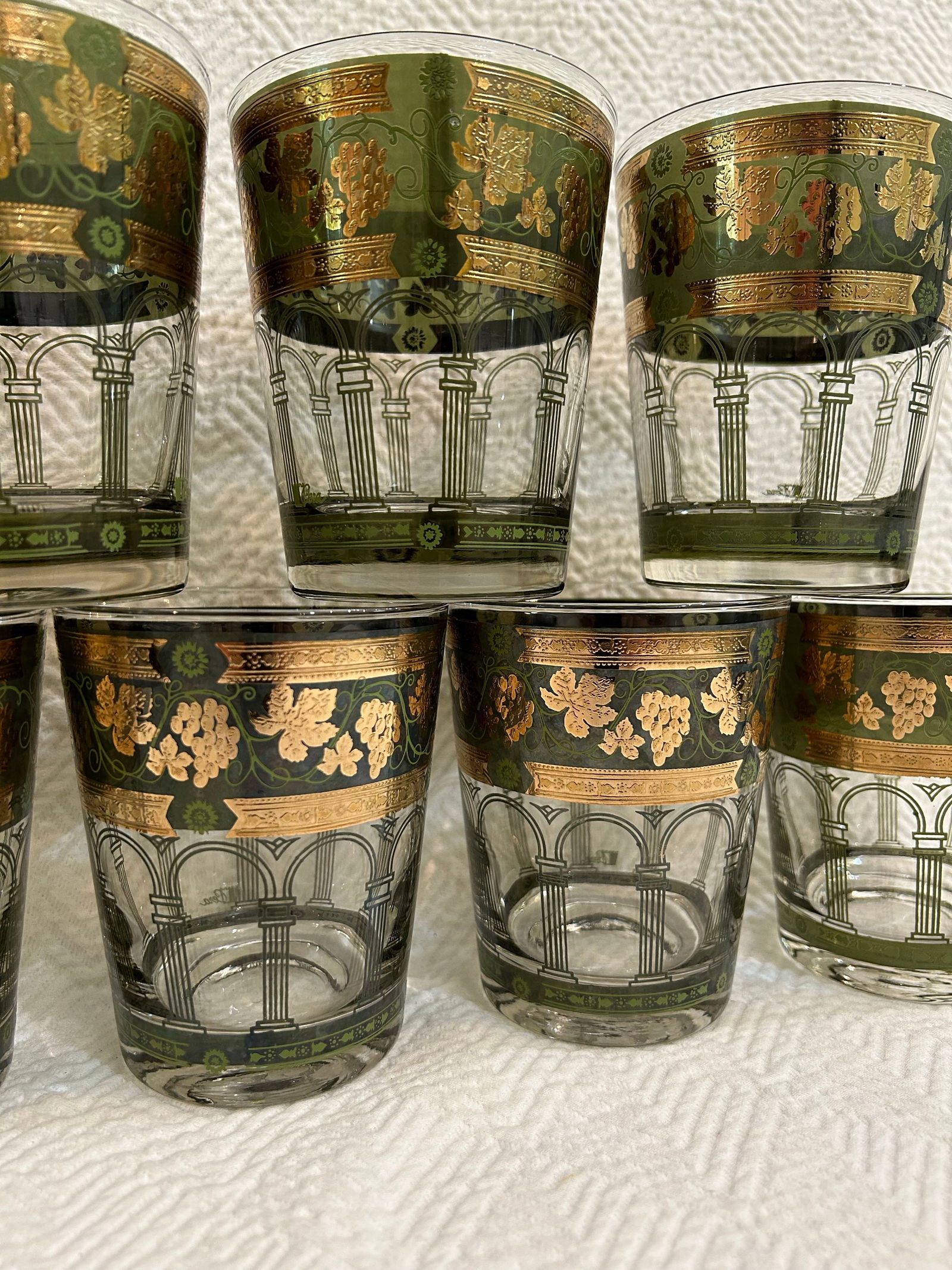 Mid 20th Century Cera "Golden Grapes Green" 12oz Flat Tumblers - a Set of 7 - 6