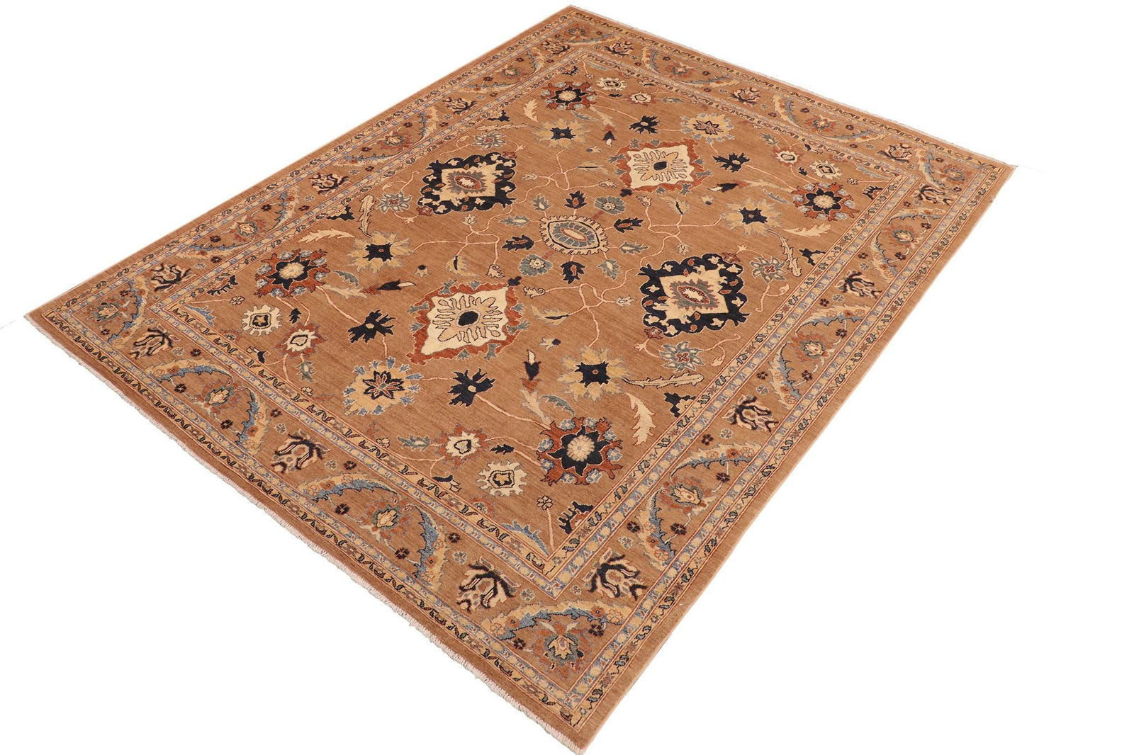 Shabby Chic Ziegler Brown Blue Hand-Knotted Wool Rug - 8'1'' X 9'9'' - 3
