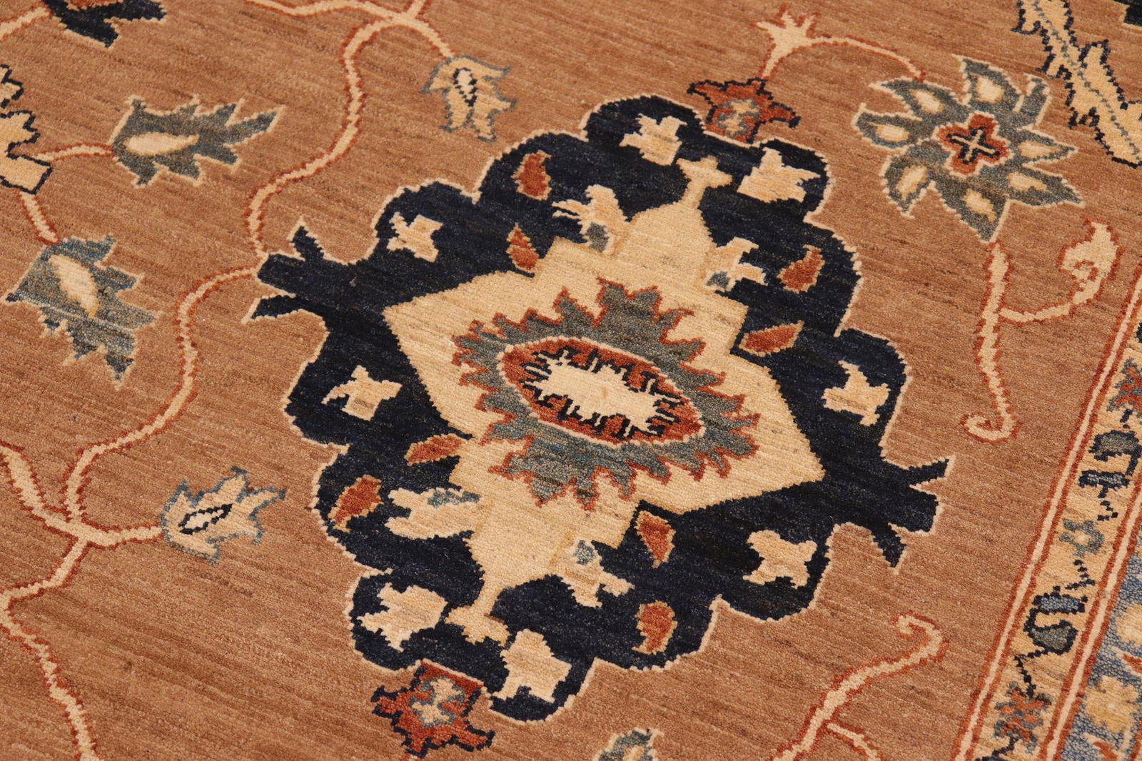 Shabby Chic Ziegler Brown Blue Hand-Knotted Wool Rug - 8'1'' X 9'9'' - 5