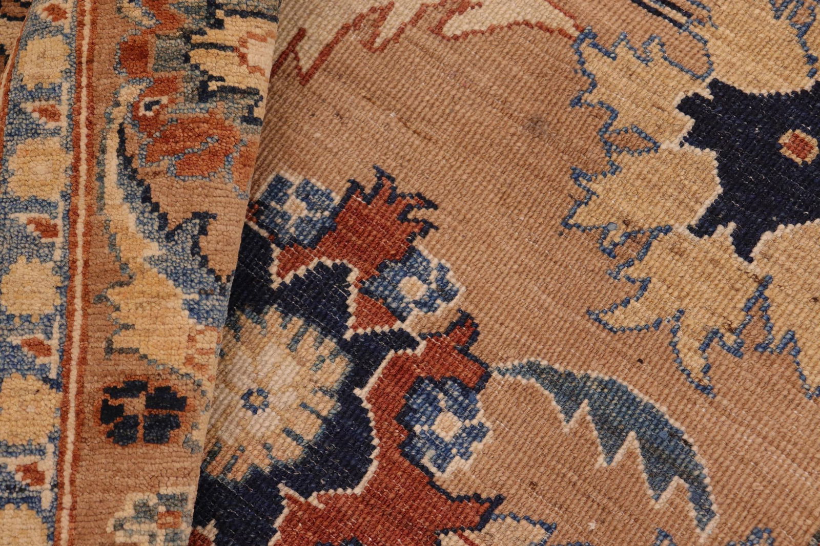 Shabby Chic Ziegler Brown Blue Hand-Knotted Wool Rug - 8'1'' X 9'9'' - 7