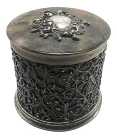 English Sterling Silver Faux Tortoise Lined Covered Dresser Jar