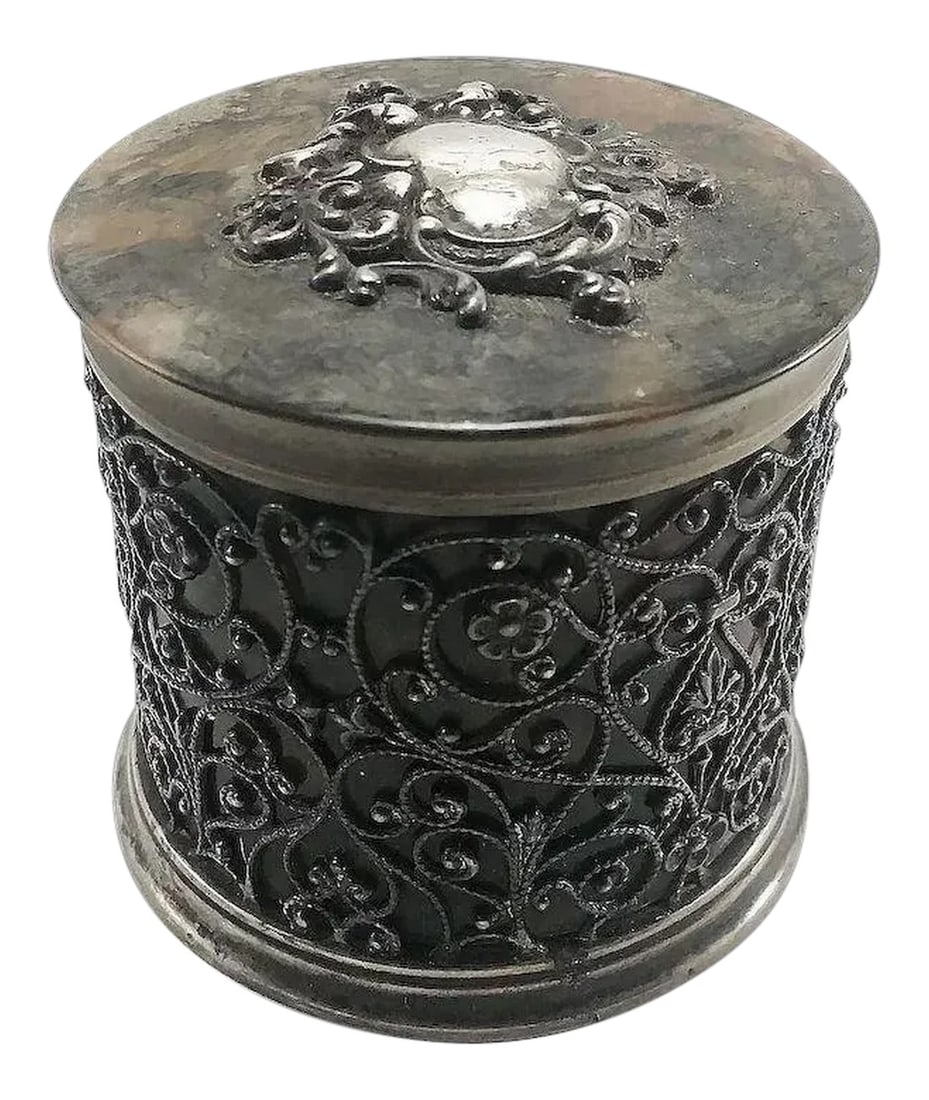 English Sterling Silver Faux Tortoise Lined Covered Dresser Jar (1 of 11)