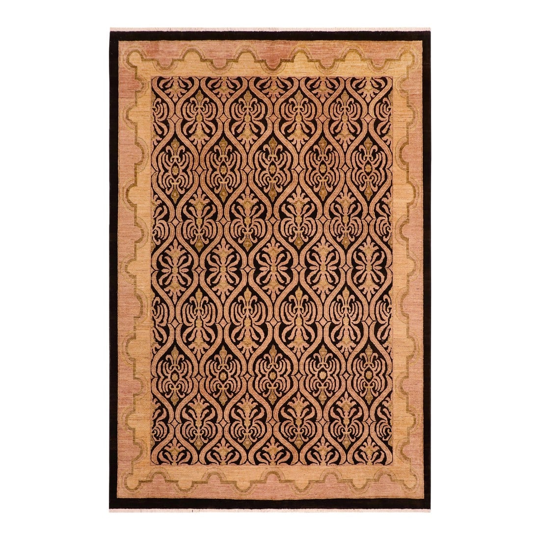 Shabby Chic Ziegler Black Tan Hand-Knotted Wool Rug - 8'0'' X 9'8'': Enhance the ambiance of your home with this magnificent Persian-influenced Turkish hand-knotted rug made by skilled artisans capable of creating the most exceptional vegetable dyes and hand-spun