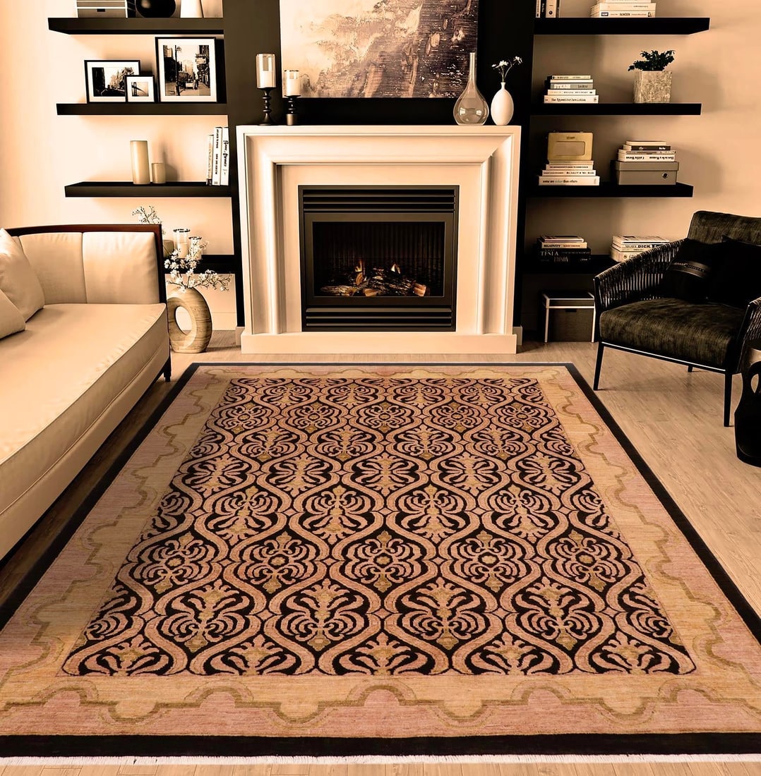 Shabby Chic Ziegler Black Tan Hand-Knotted Wool Rug - 8'0'' X 9'8'' - 2