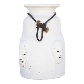 Vintage White Painted Tribal Pot