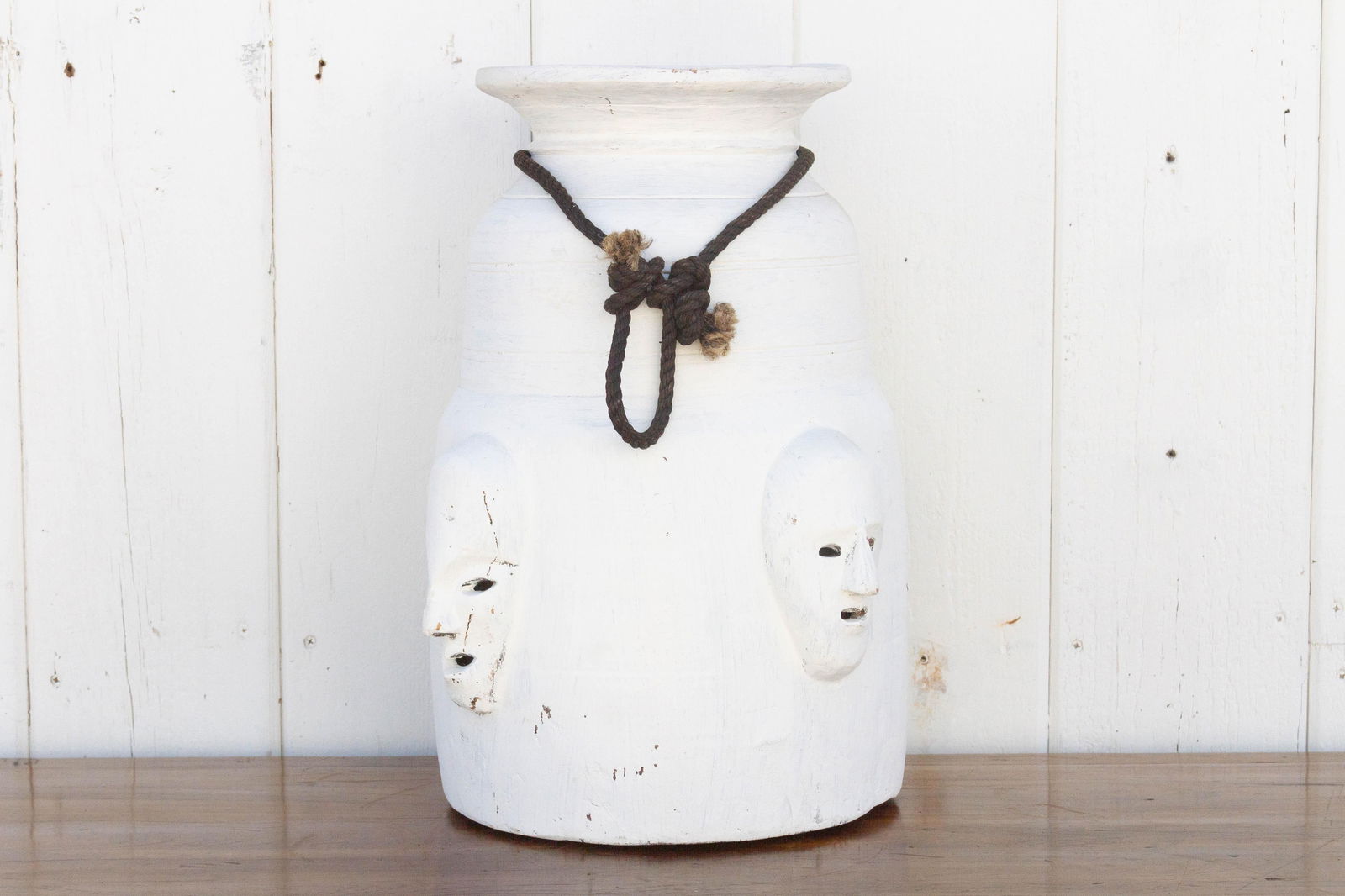Vintage White Painted Tribal Pot - 3