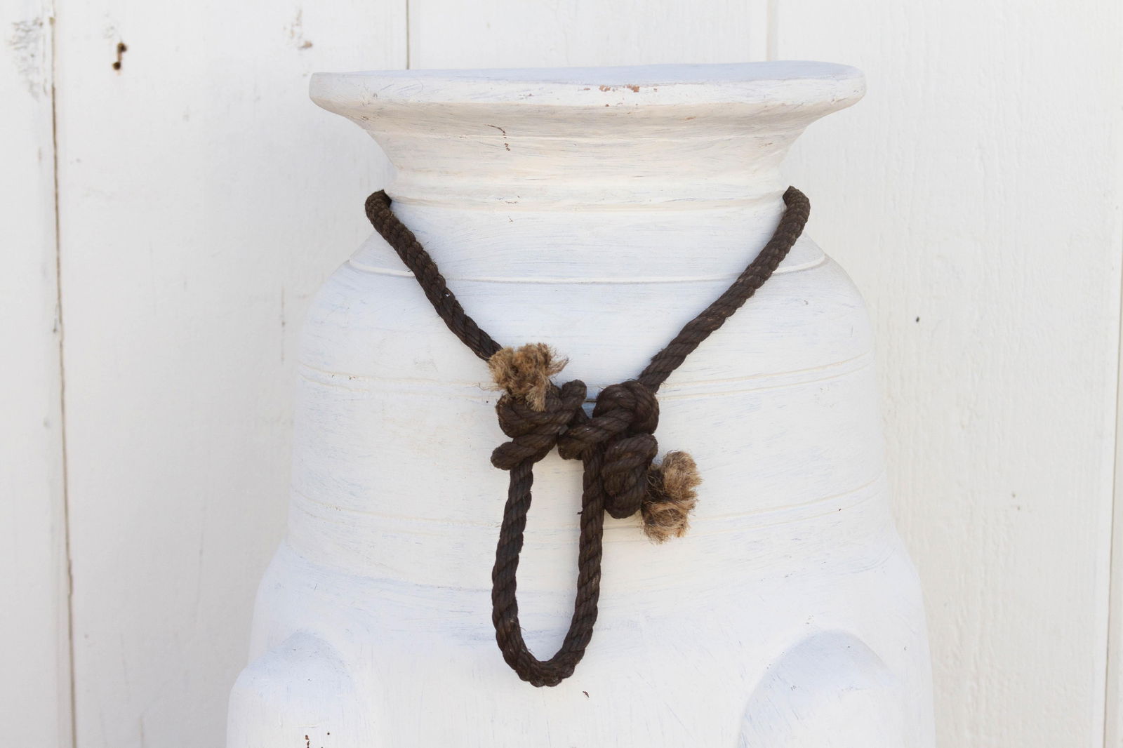 Vintage White Painted Tribal Pot - 4