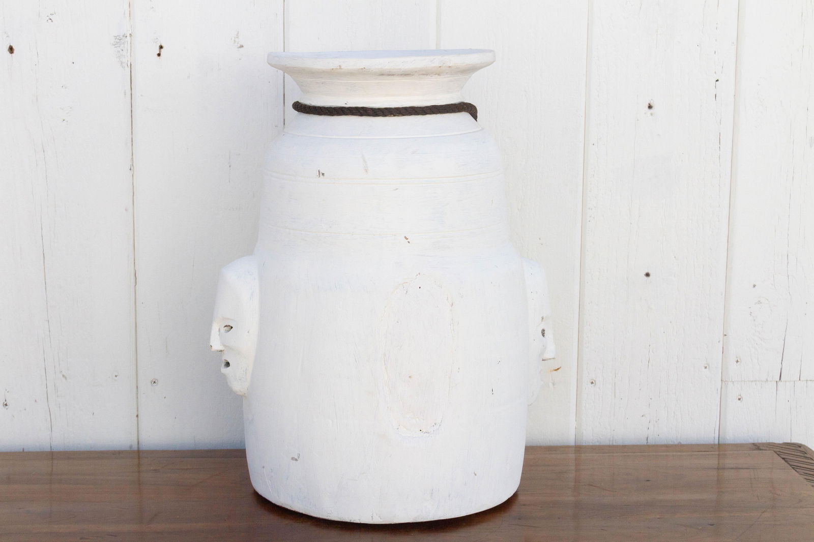 Vintage White Painted Tribal Pot - 6