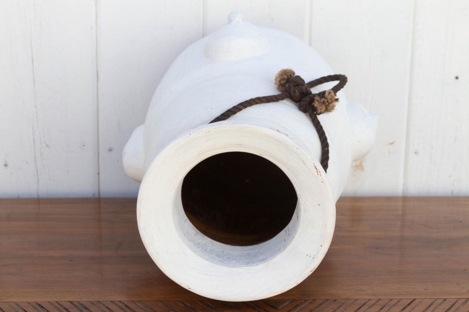Vintage White Painted Tribal Pot - 7