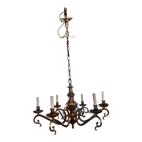 1980s 6 Arm Brass Chandelier