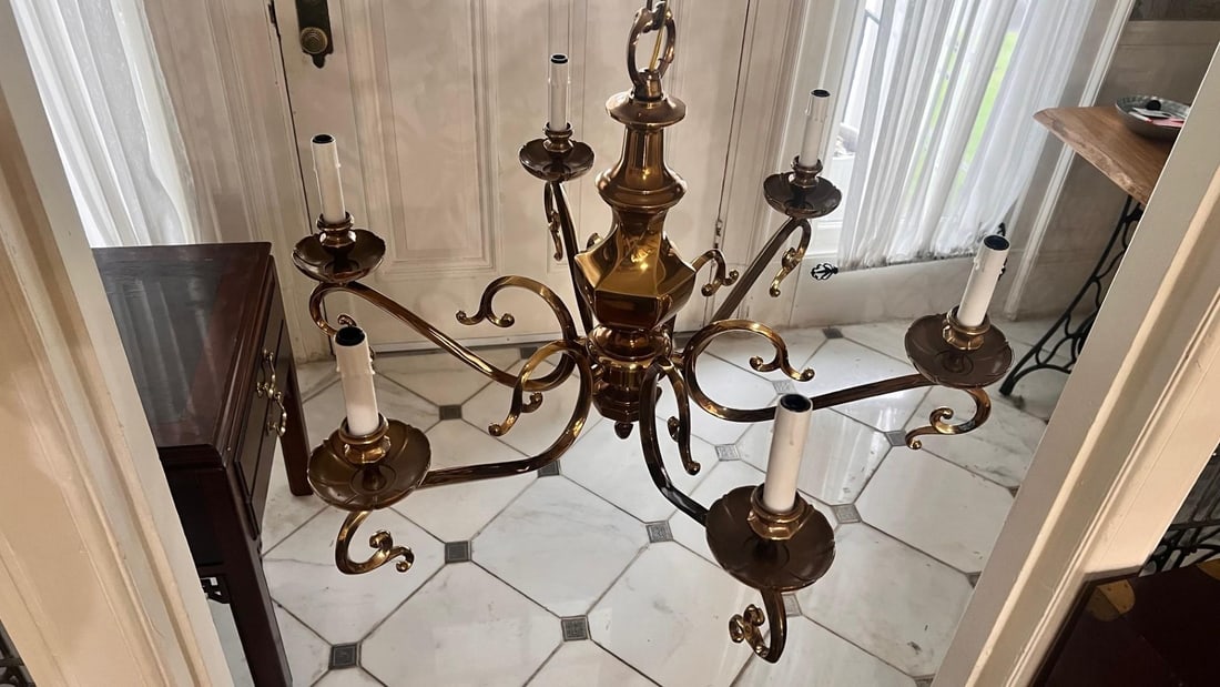 1980s 6 Arm Brass Chandelier - 2