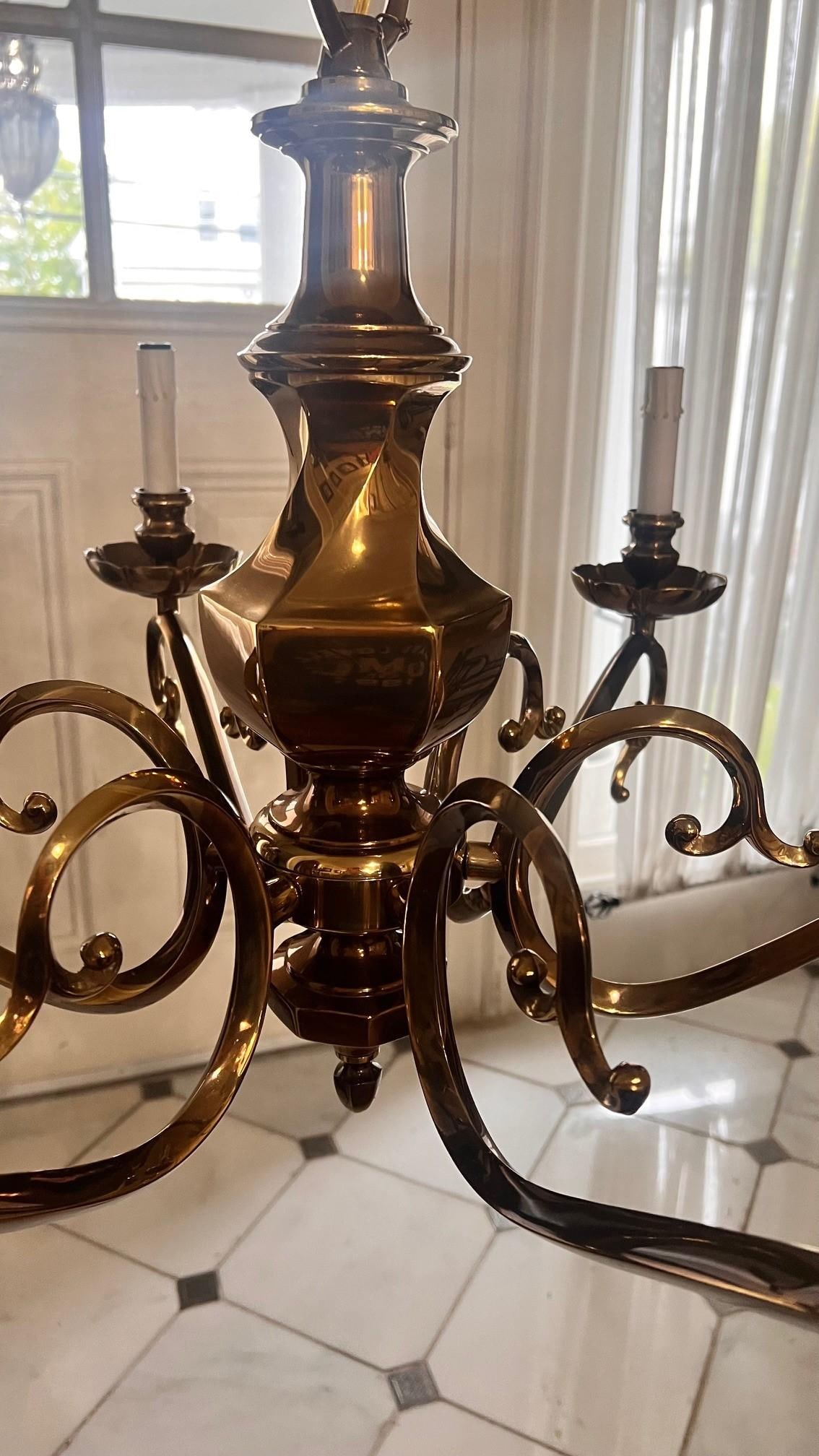 1980s 6 Arm Brass Chandelier - 3