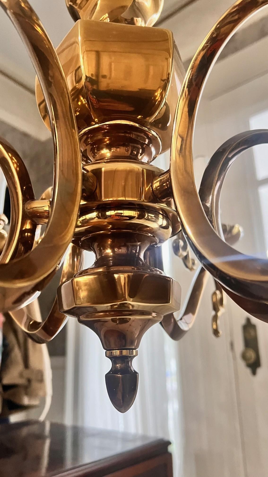 1980s 6 Arm Brass Chandelier - 4