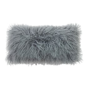 Modern Mongolian Lamb Fur Single Side Pillow in Silver Gray Color