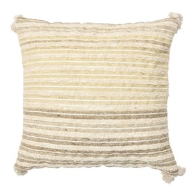Boho Chic Style Modern Wool and Cotton Pillow in Beige