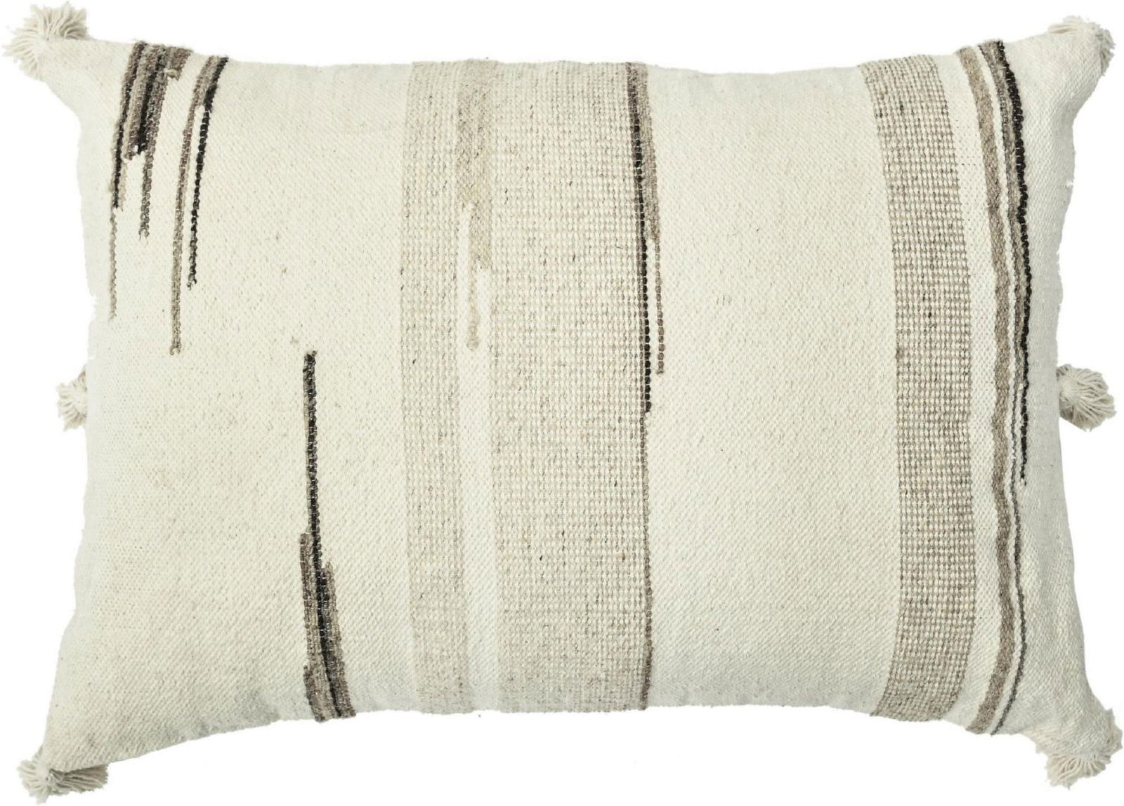 Beige Modern Boho Chic Style Wool and Cotton Pillow - 2