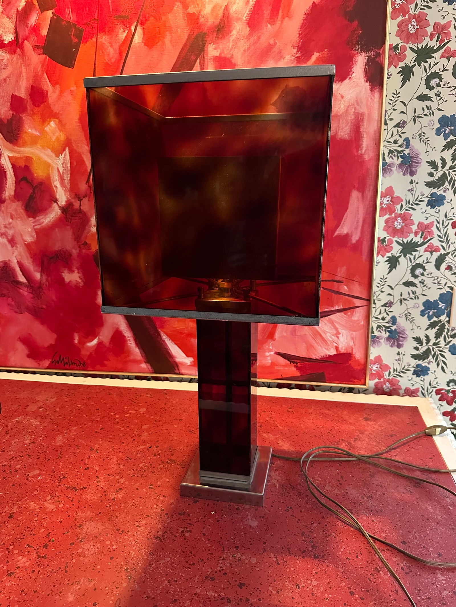 1970s French Faux Tortoise Shell Lucite Hollywood Regency Lamp - 4