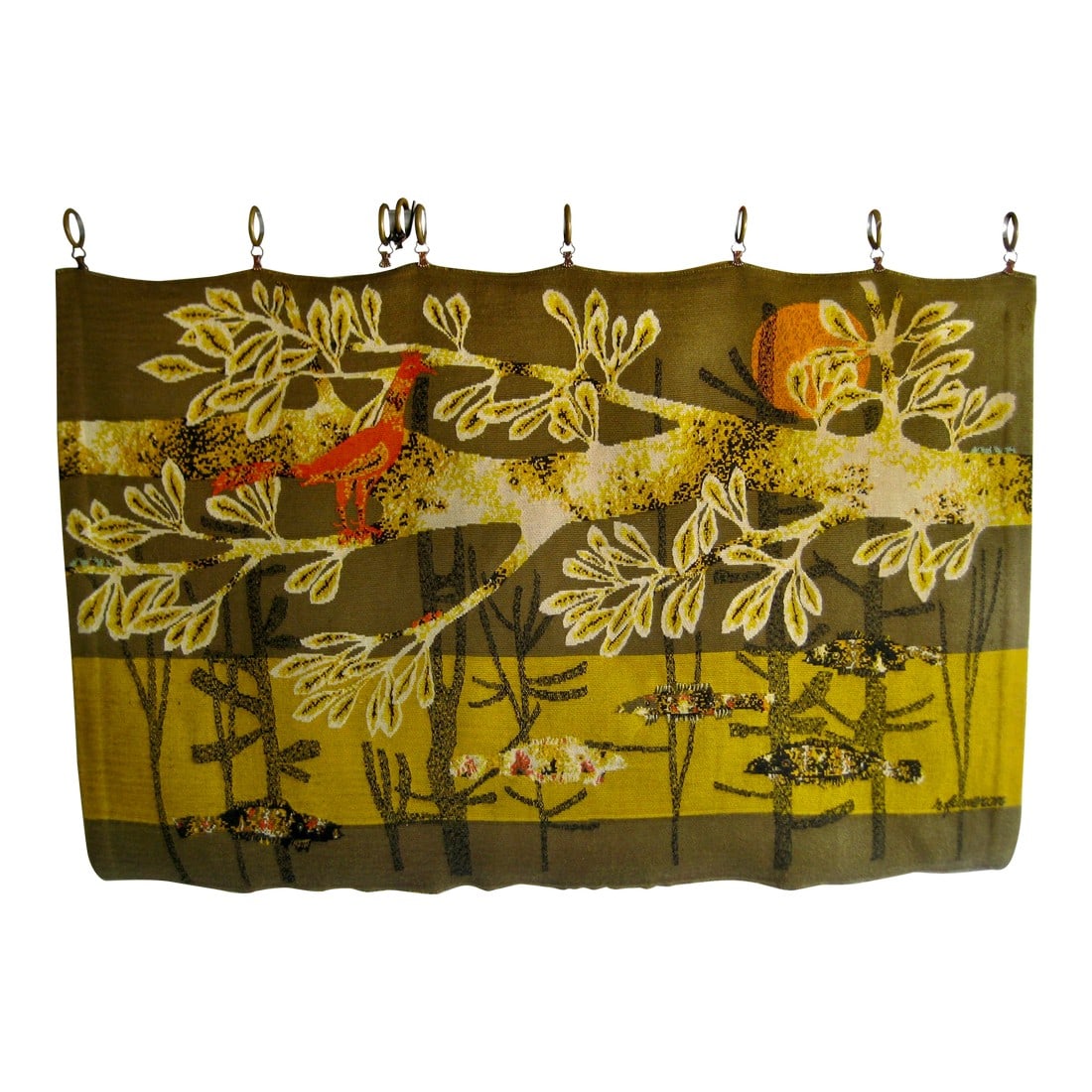 Mid Century Modern Aubusson Tapestry Cybele by Rene Fumeron: Rene Fumeron ( 1921-2004) was a painter and cartonier in Aubusson during the 60 s and produce a numerous of design for factories in Aubusson like Robert Four. Here we have a tapestry called Cybele