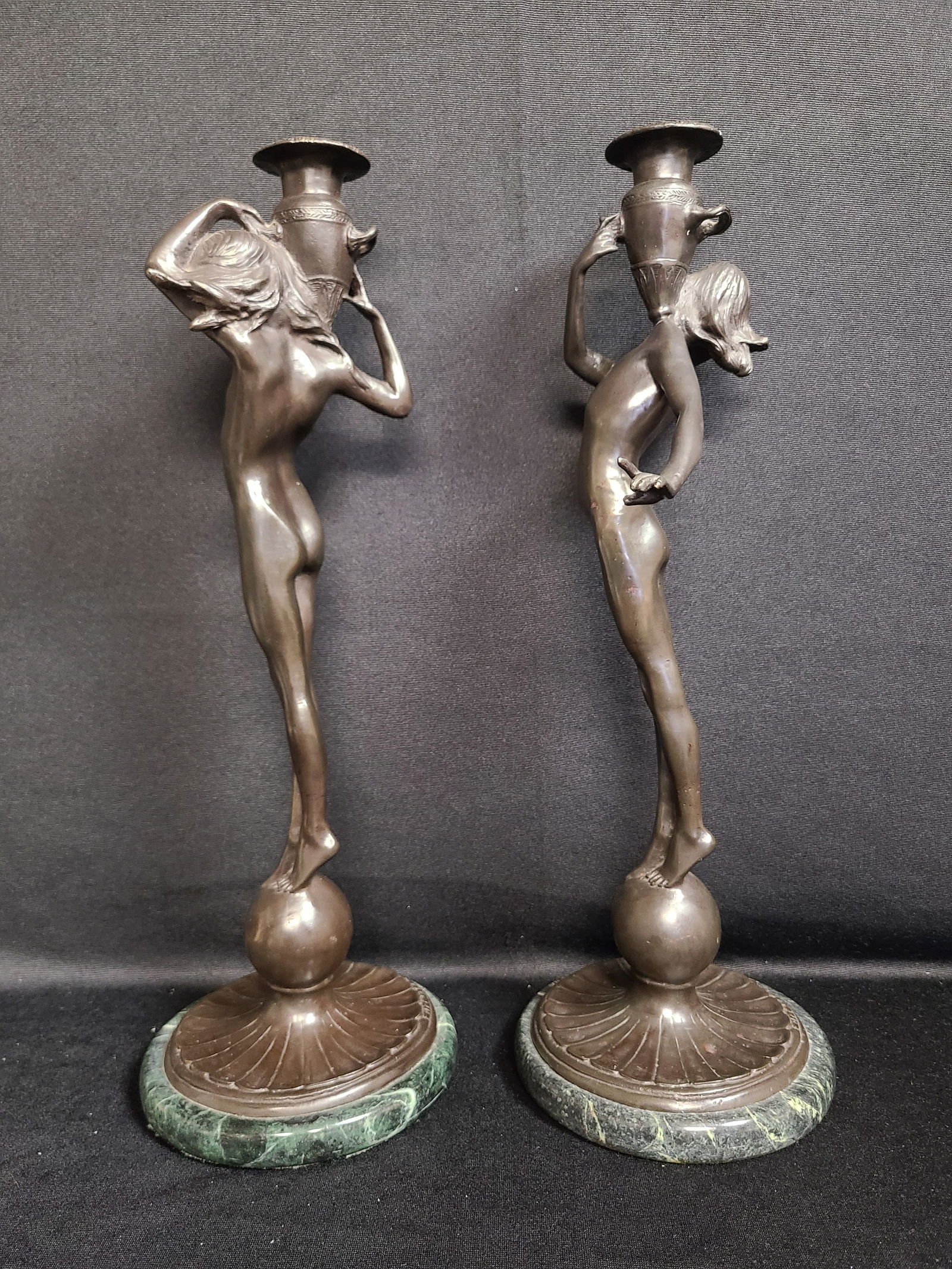 1910s Edward McCartan Bronze Sculpture Art Nudes on Marble Base Candlestick Holders- a Pair - 3