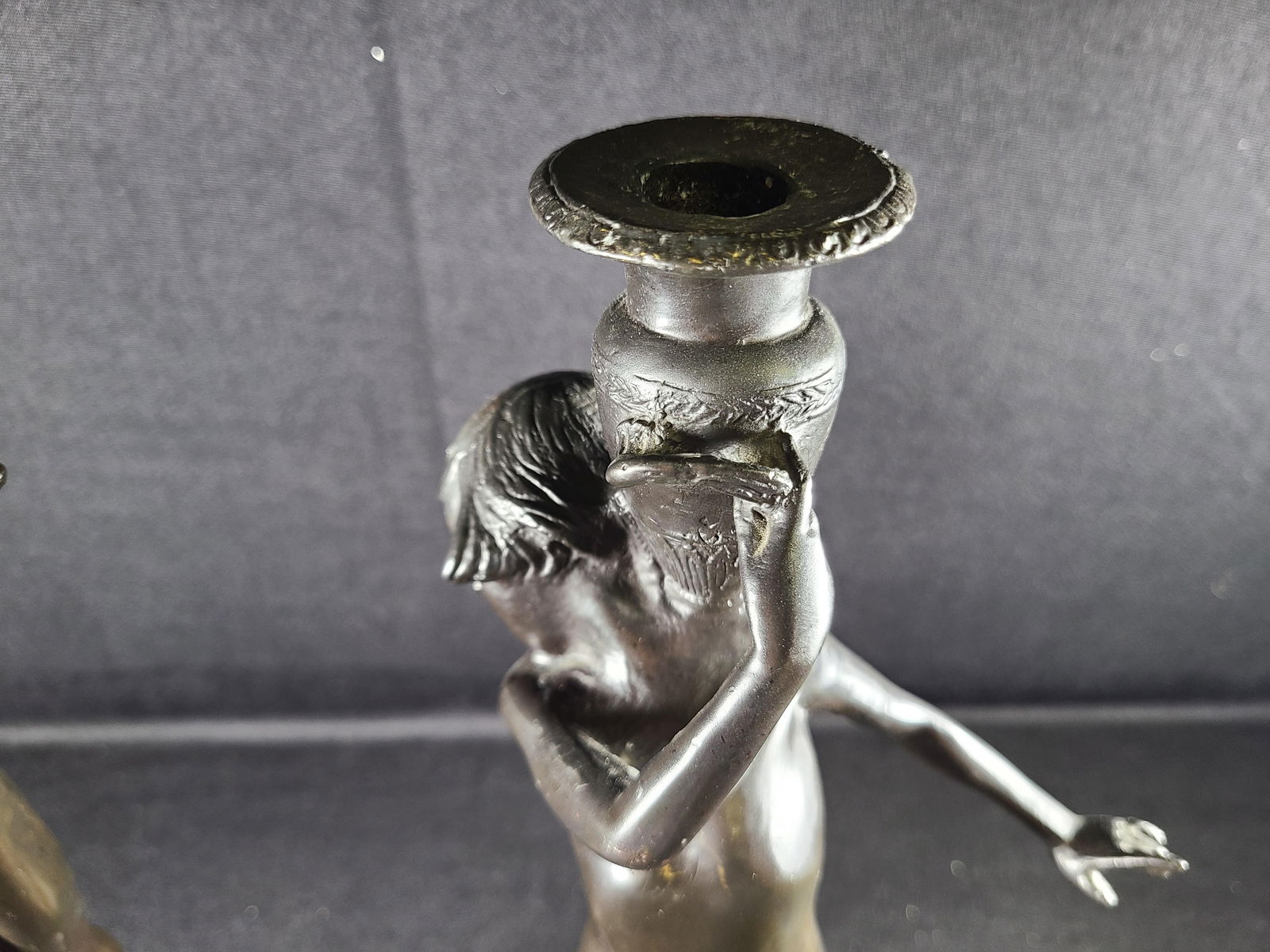 1910s Edward McCartan Bronze Sculpture Art Nudes on Marble Base Candlestick Holders- a Pair - 8
