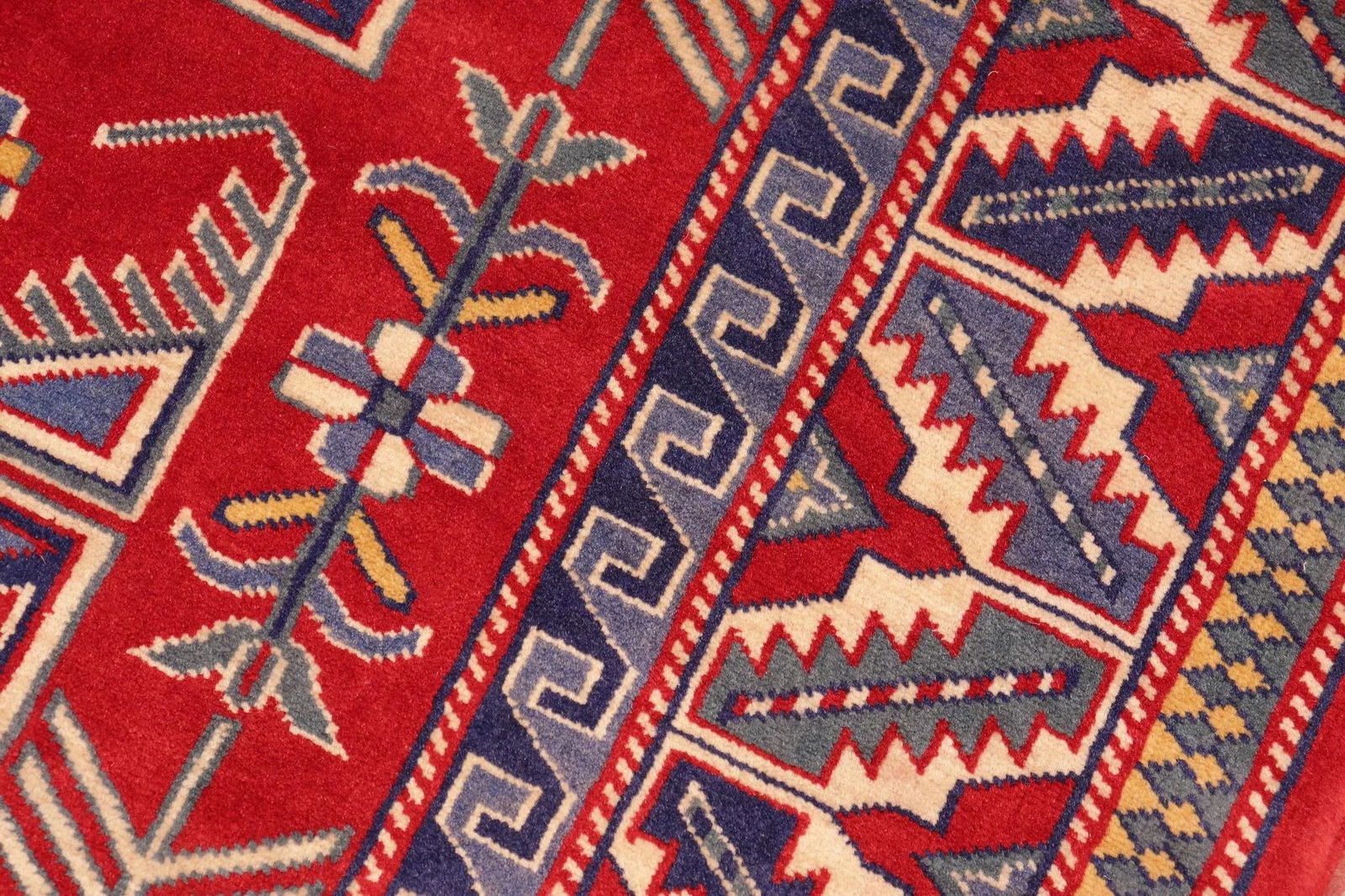 1980s Semi Vintage Sherwan Red/Blue Wool Rug -4'7" X 6'2" - 4