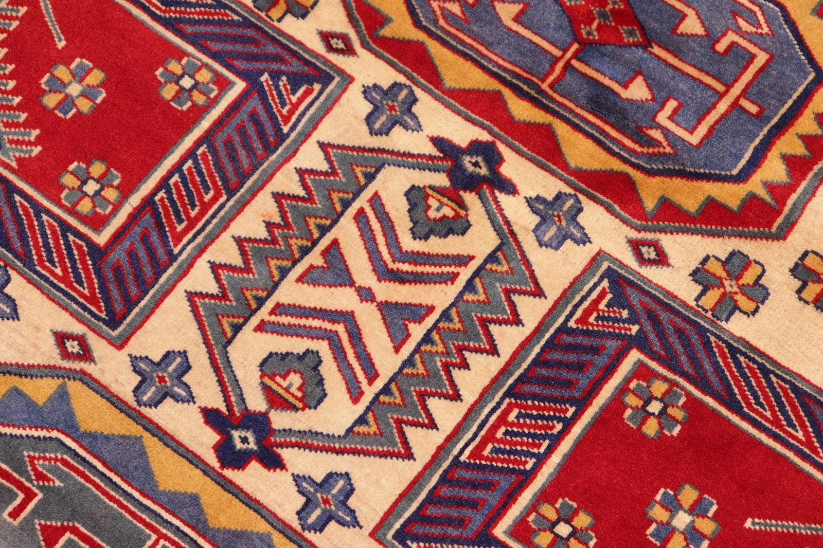 1980s Semi Vintage Sherwan Red/Blue Wool Rug -4'7" X 6'2" - 6