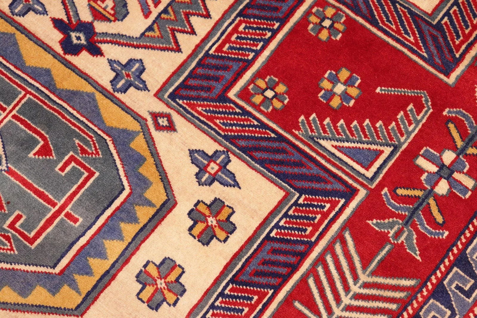 1980s Semi Vintage Sherwan Red/Blue Wool Rug -4'7" X 6'2" - 7