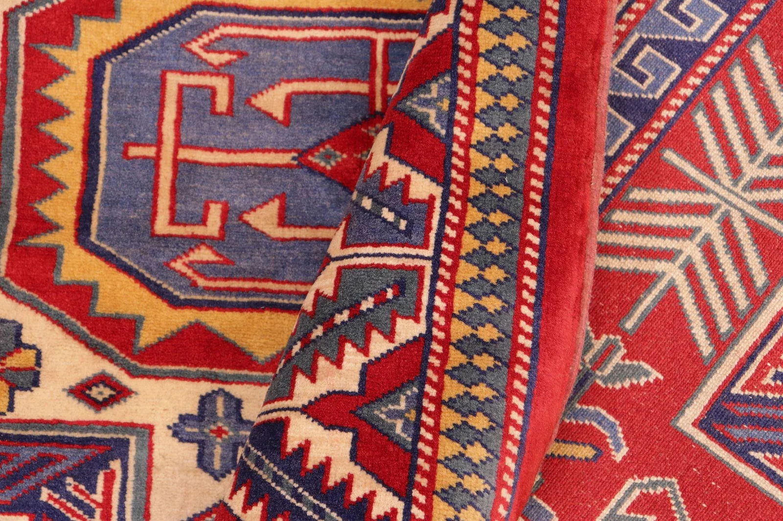 1980s Semi Vintage Sherwan Red/Blue Wool Rug -4'7" X 6'2" - 9