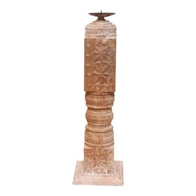 Tall Carved Wooden Candle Holder