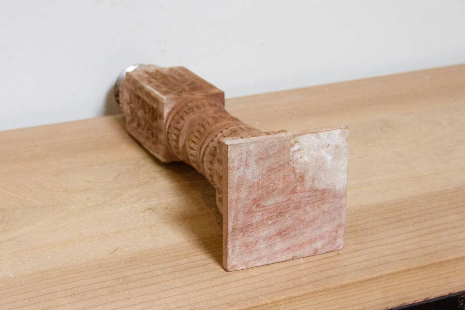 Tall Carved Wooden Candle Holder - 4