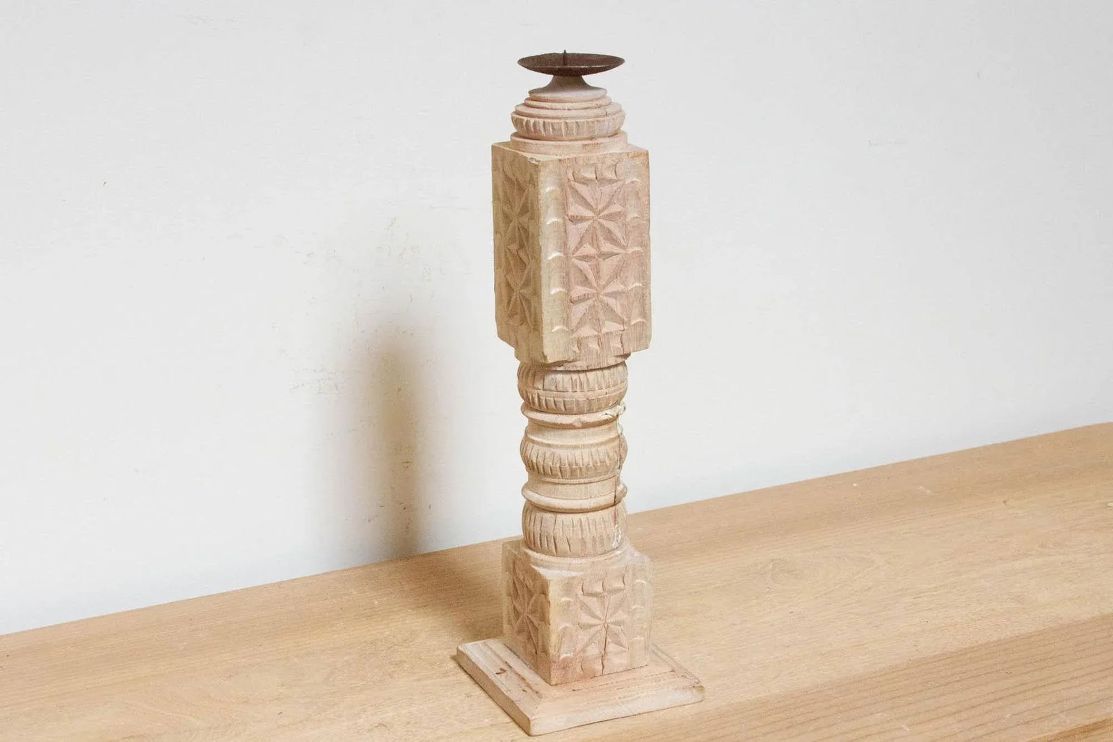 Rustic Indian Carved Candle Holder - 3