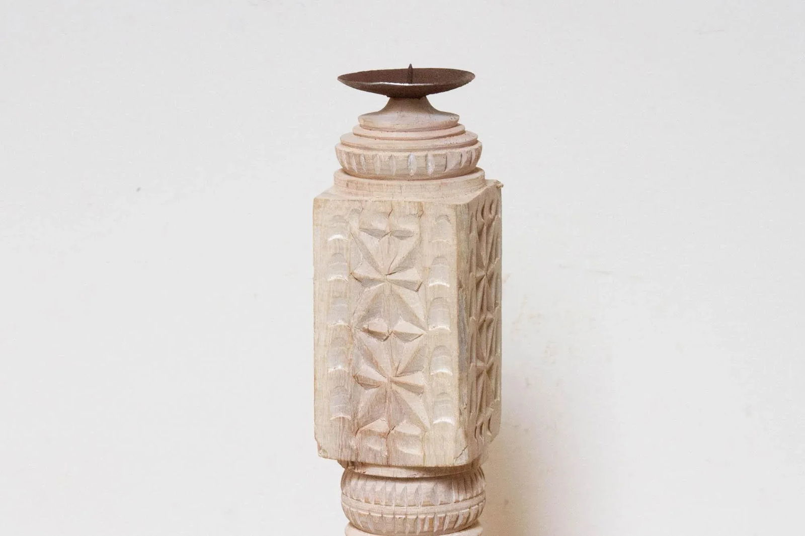 Rustic Indian Carved Candle Holder - 4