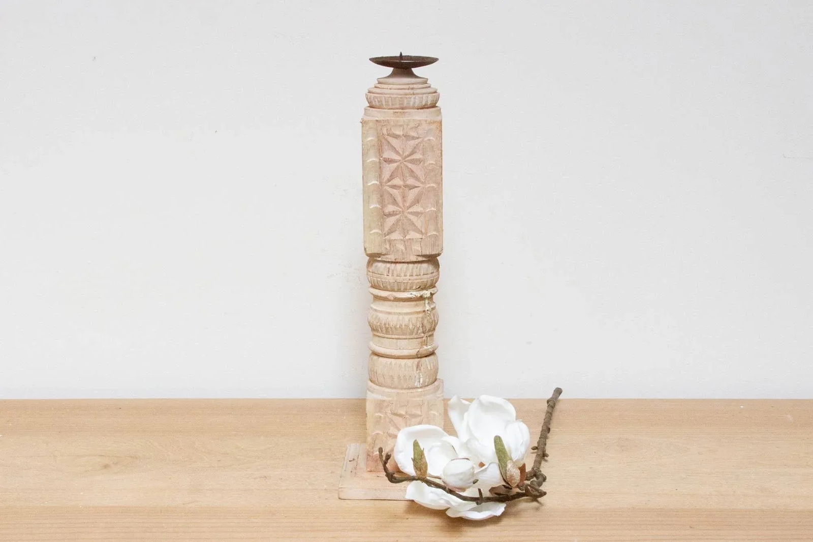 Rustic Indian Carved Candle Holder - 6