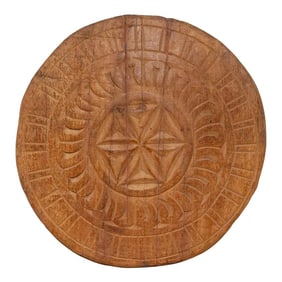 Primitive Carved Wood Round Plate