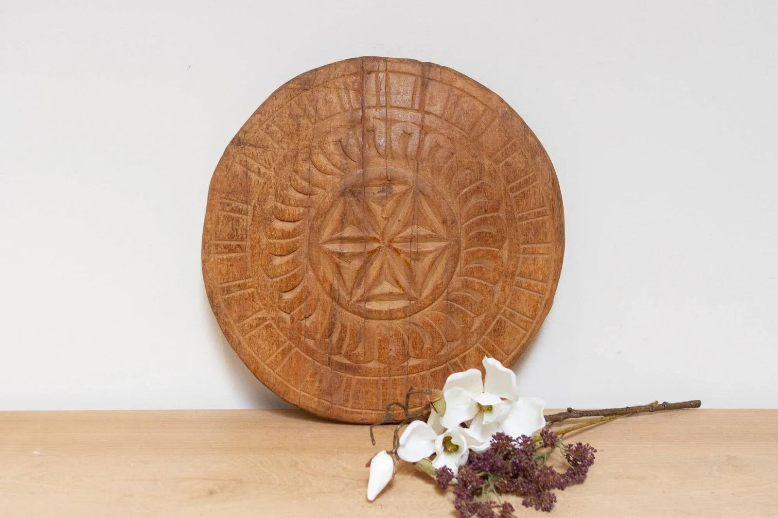 Primitive Carved Wood Round Plate - 2
