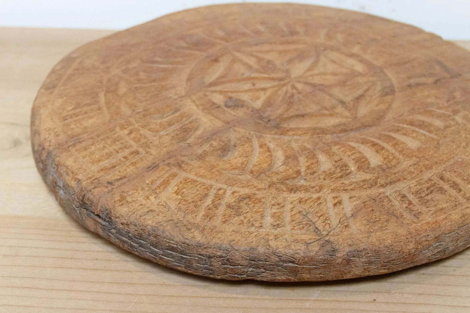 Primitive Carved Wood Round Plate - 5