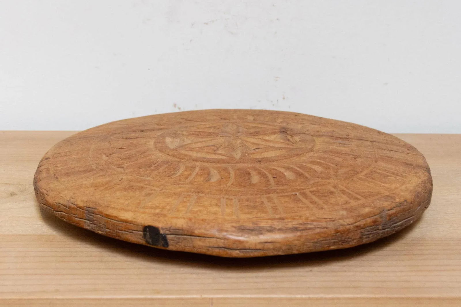 Primitive Carved Wood Round Plate - 6