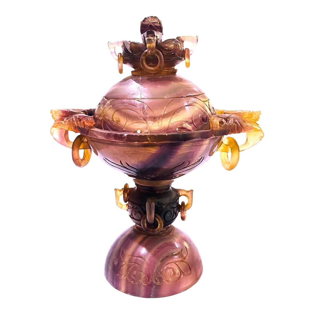 Antique Qing Dynasty Chinese Hand-Carved Amethyst Censer: This beautiful hand-carved amethyst censer was created by Chinese artisans. Most likely during the later part of the Qing Dynasty (1644-1911). Designed to burn incense which subtly illuminated the