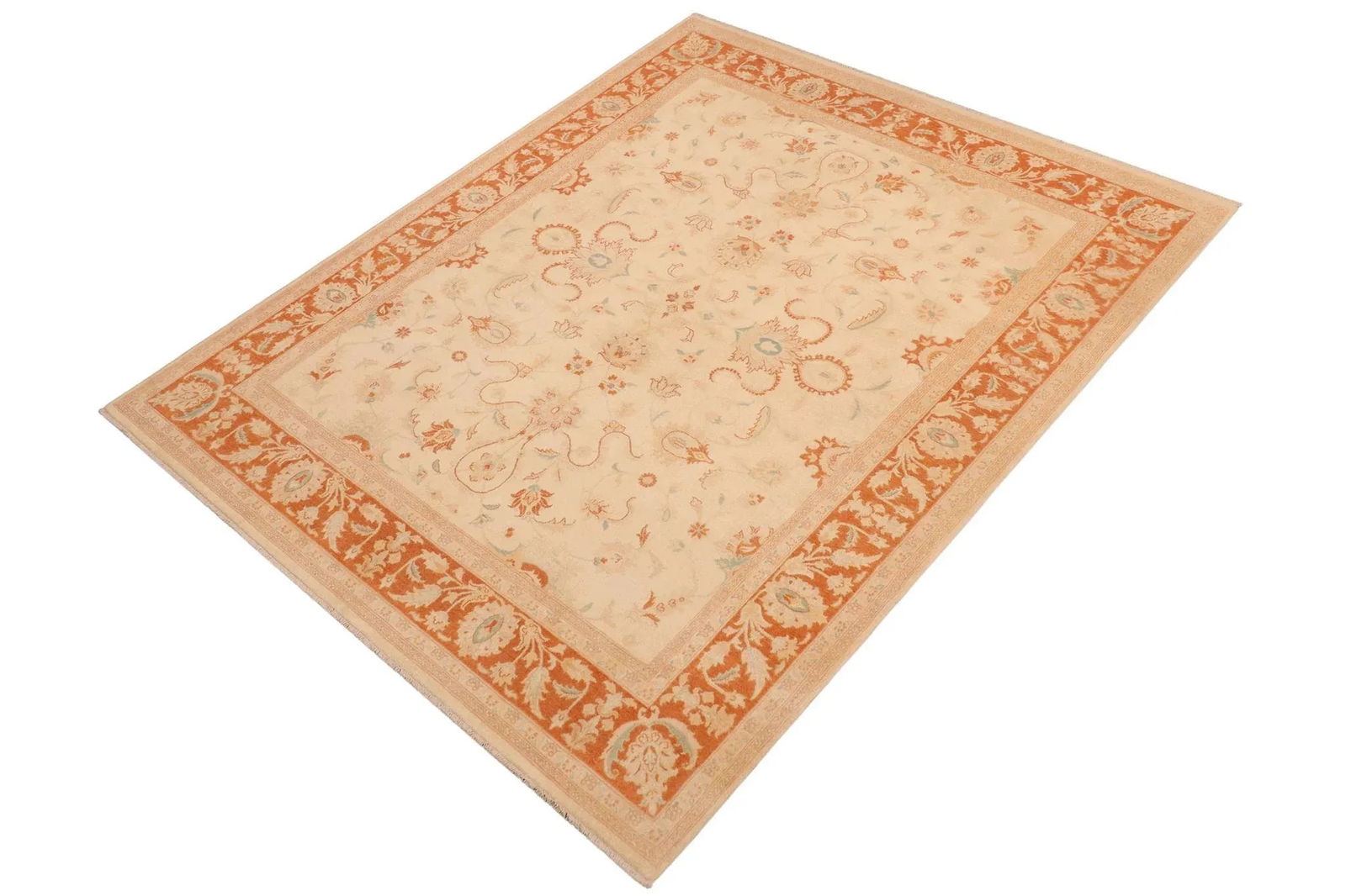 Classic Ziegler Beige Orange Hand-Knotted Wool Rug - 8'1'' X 9'11'' - 2