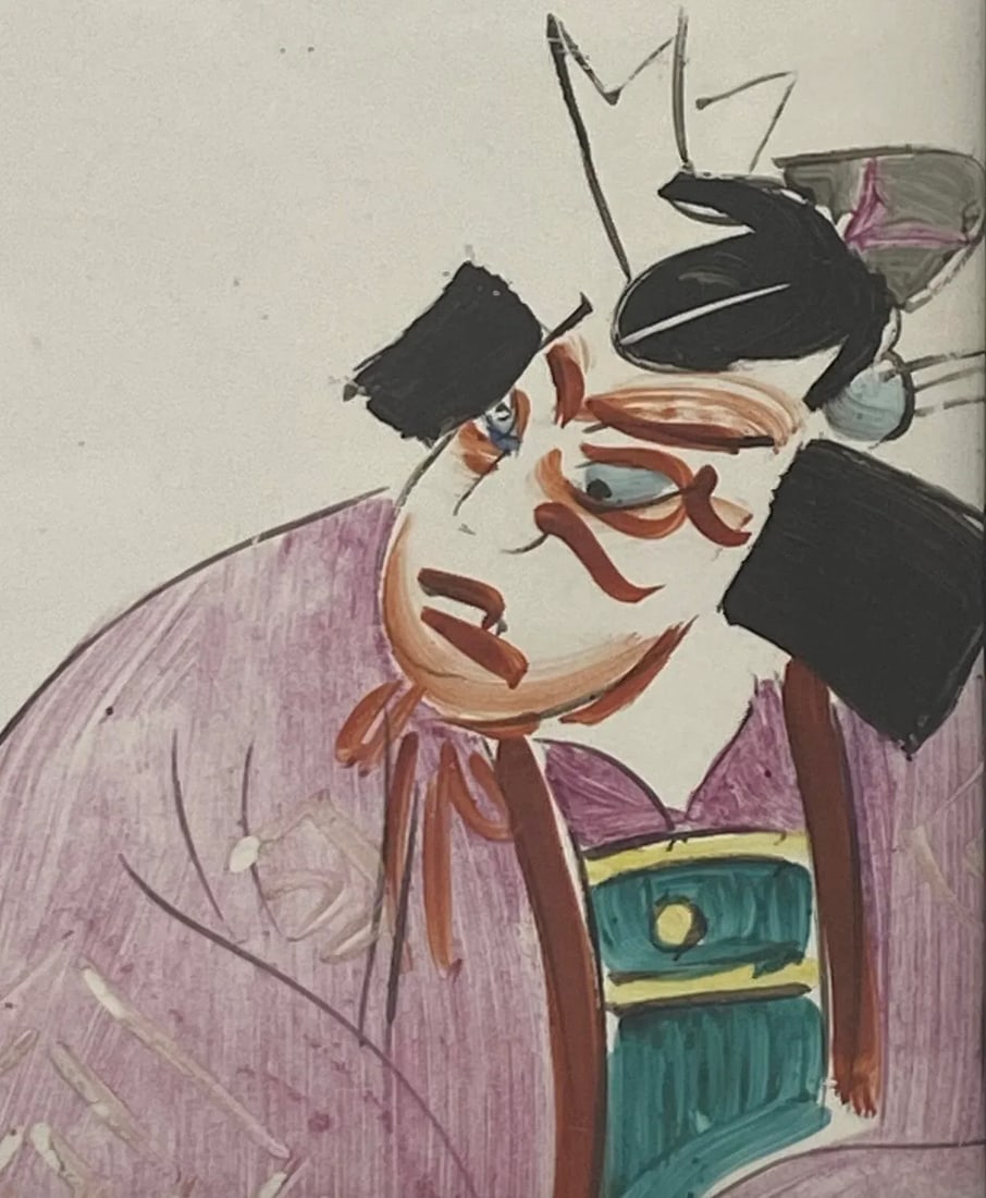 Mid 20th Century Vintage Black Framed Japanese Hand Painted Ceramic Tile - 3